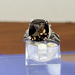 Smoky Quartz Ornate Sterling Silver Ring